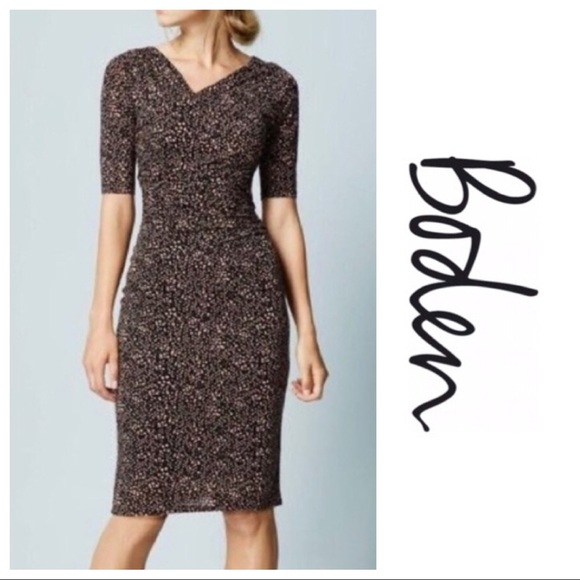 Boden Dresses & Skirts - Boden Rita Ruched Black Prink Polka Dot Dress 14